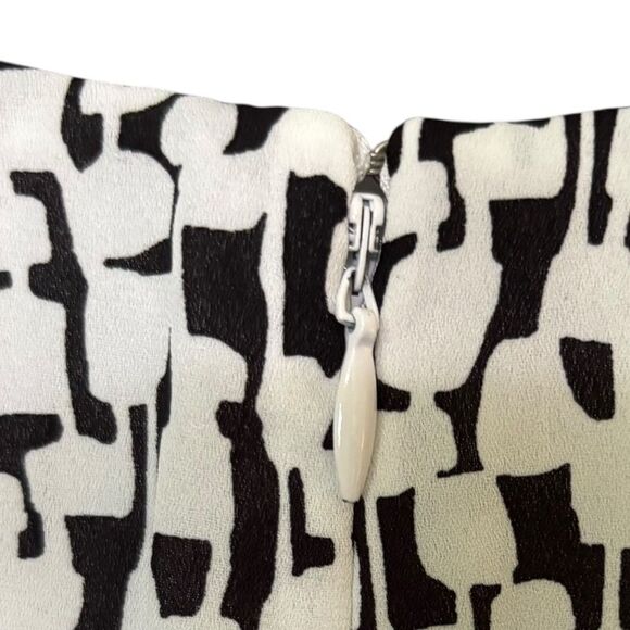 Tahari White & Black Patterned A-line Mini Dress 3/4 Sleeves Tie Detail Size 2 - Picture 3 of 9